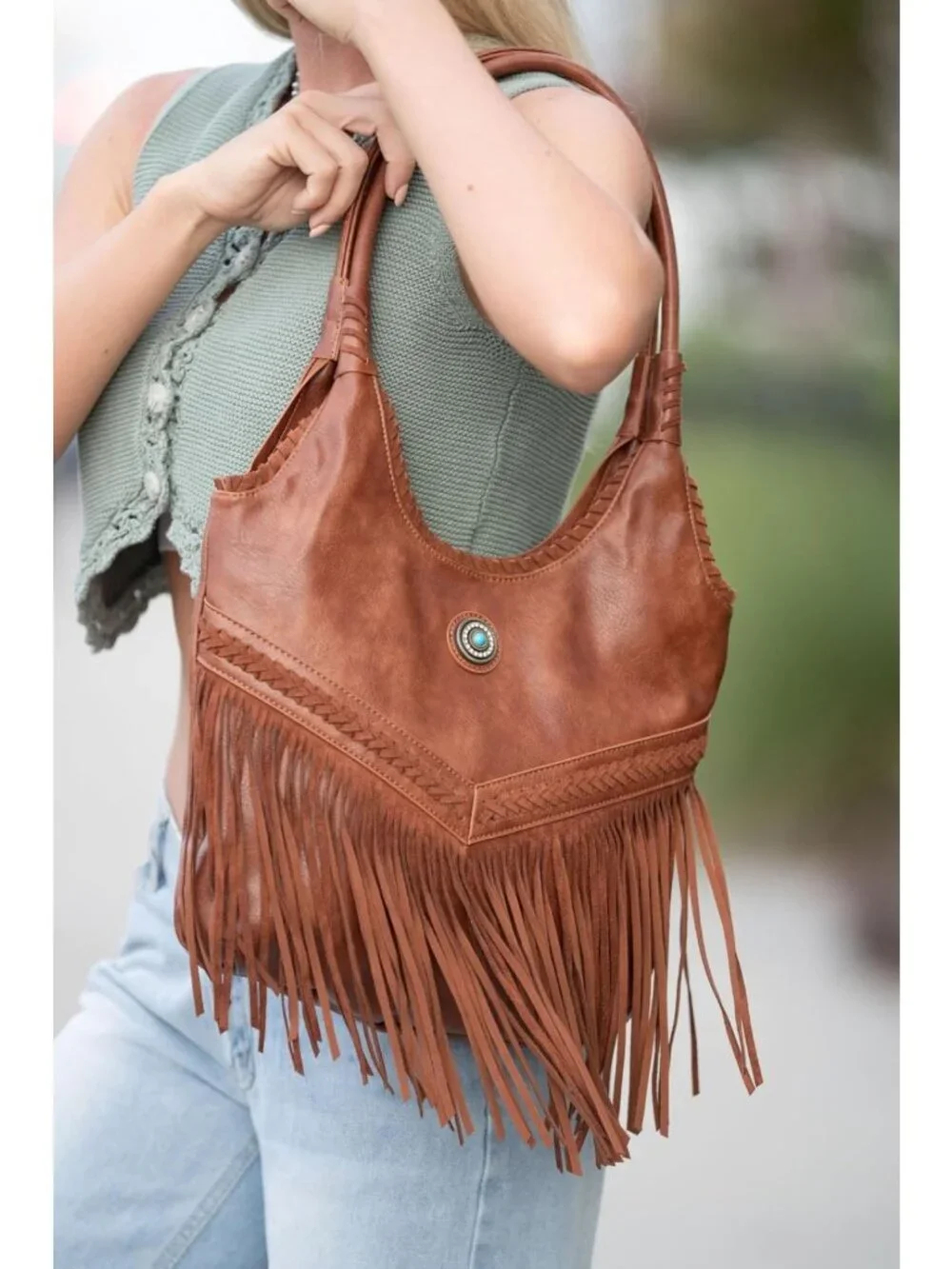 Suede Fringe Hobo Bag - Women's Top Handle Tote & Shoulder Bag, Stylish